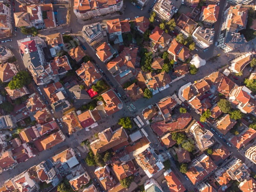 Preview: aerial view of the beautiful city of Burgas at sunset, Bulgaria