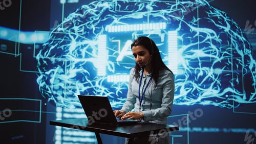 Preview: Speaker talking in online webinar, exploring ways AI can help companies