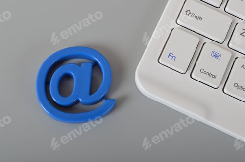 Preview: Computer keyboard and email address symbol. Email marketing and internet email communication concept