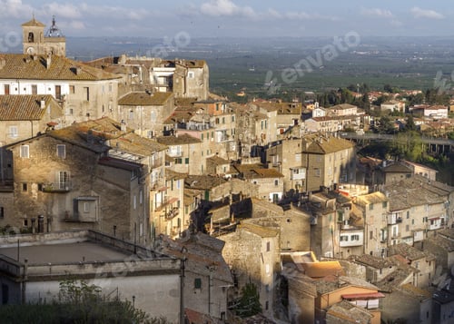 Preview: High angle view of the residential buildings of the town Caprarola, Italy