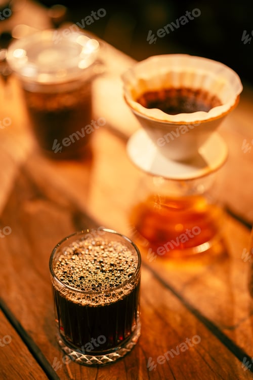 Preview: coffee making equipment tools at home kitchens to brew hot coffee that drips into their cups