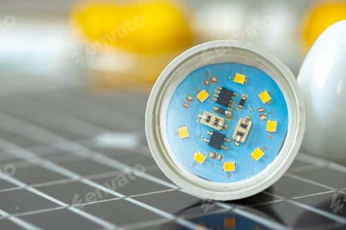 Preview: Solar energy panel and light bulb, green energy