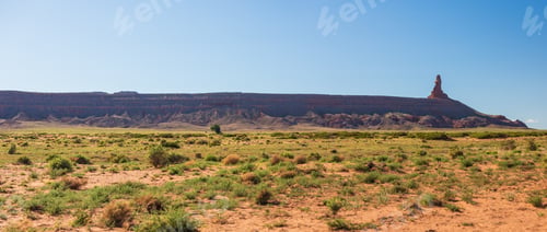 Preview: desert mesa with spire and green valley