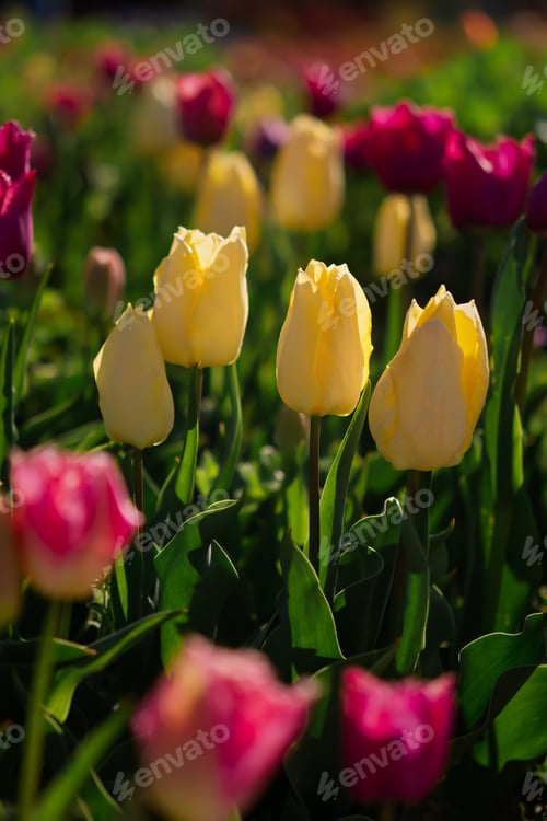 Preview: Spring flowers tulips close-up in the garden.
