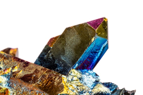 Preview: Macro mineral stone Titanium Quartz, Flame Aura Quartz on a white background
