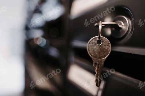 Preview: Real Estate Property Key on Black Mailboxes Close-Up