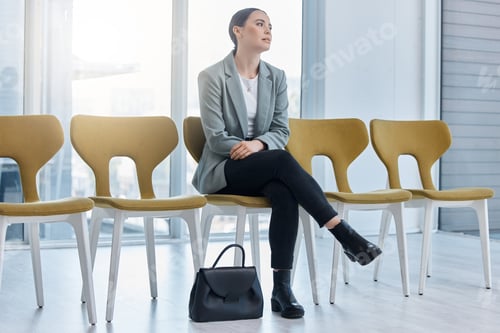 Preview: Business woman, portfolio and job interview with corporate company hiring new employee. Resume, coa