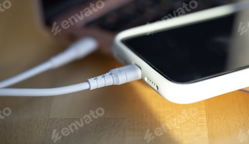 Preview: A smartphone is charged from a small white power bank.