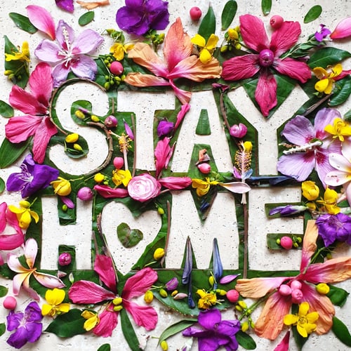 Preview: stay home,creative word art made with flowers