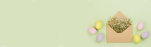 Preview: Stylish background with colorful easter eggs pastel colors isolated on green background. Horizontal