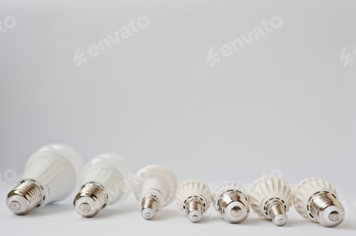 Preview: Set of row LED bulbs isolated on white background.