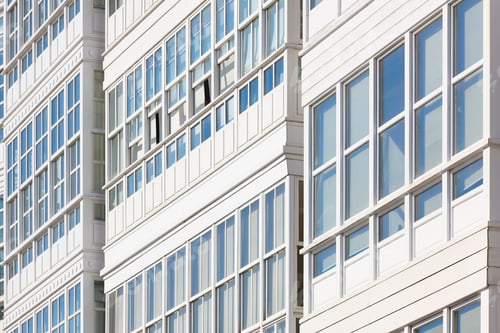 Preview: Traditional white balconies glass facades in A Coruna. Galicia, Spain