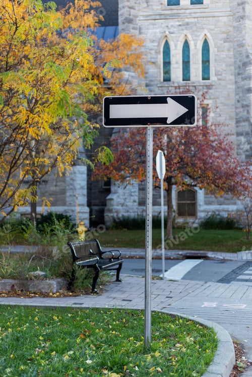 Preview: One way road sign in Ottawa, Canada.