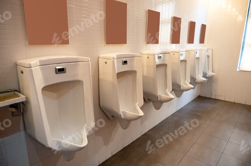 Preview: Row of urinal with signboard in toilet