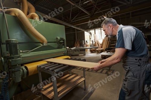 Preview: Focused photo on carpenter manufacturing mdf plank
