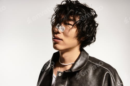 Preview: Enigmatic allure a fashionable young asian man poses in studio