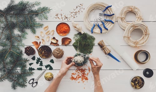 Preview: Creative diy hobby. Handmade craft christmas decoration, balls and garland