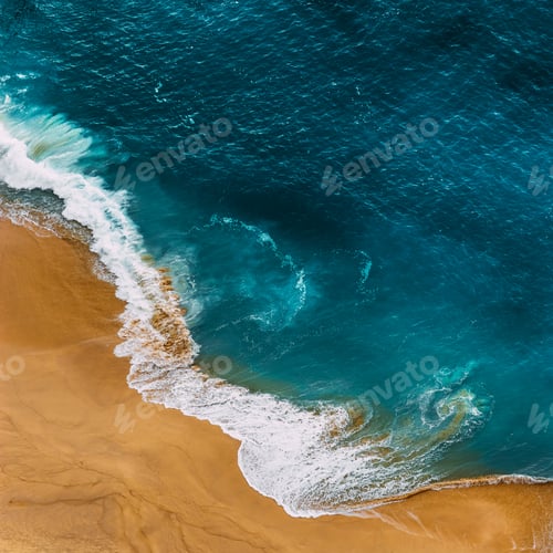 Preview: Clean sandy beach with yellow sand and blue sea, vertical photo