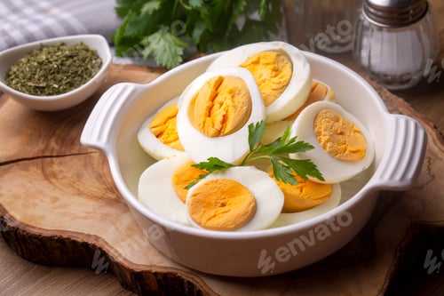Preview: Boiled sliced egg, food photo