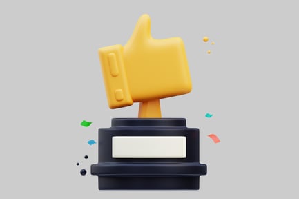 Preview: Black trophy with hand and confetti