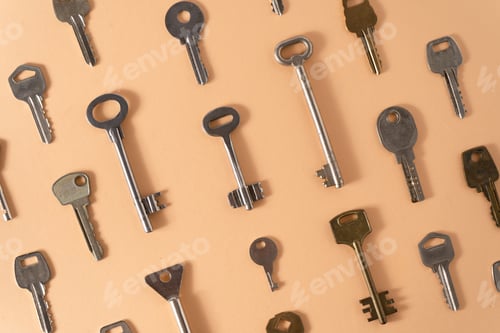 Preview: Key pattern. Background from different old keys. view from above.