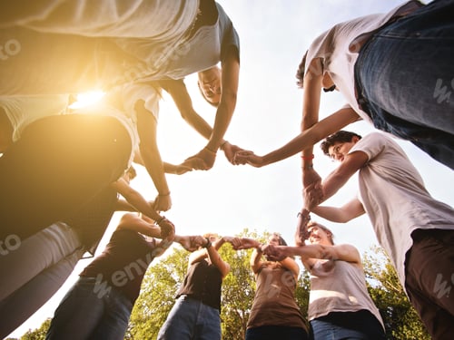 Preview: large group of friends enjoying a summer day at the park, back to school