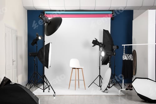 Preview: Photo studio interior with set of professional equipment