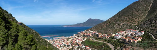 Preview: Town on the sea coast, Buggerru, Sardinia, Italy.