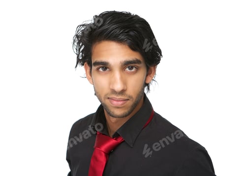 Preview: Close up portrait of a young man in black shirt