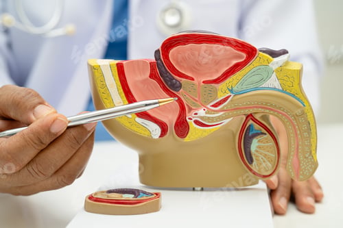 Preview: Male reproductive system, Asian doctor holding human anatomy