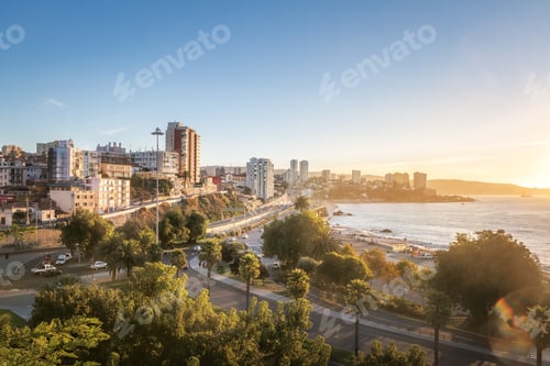 Preview: Aerial view of Vina del Mar at sunset - Vina del Mar, Chile