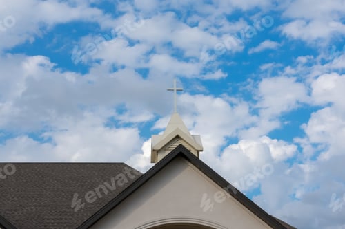 Preview: Church steeple and cross with heavenly sky