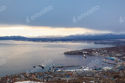 Preview: above view of port Petropavlovsk-Kamchatsky city