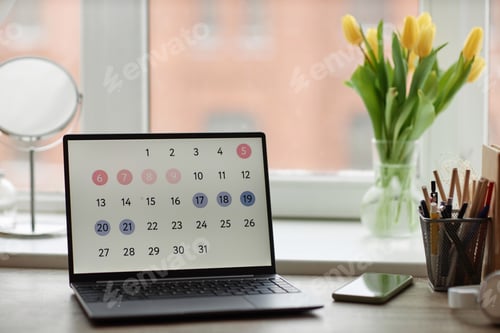 Preview: Computer with calendar on screen at workplace