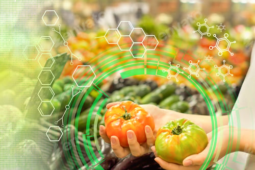 Preview: Female Hand Choosing Tomatoes In Supermarket. Concept Of Healthy Food, Bio, Vegetarian, Diet.