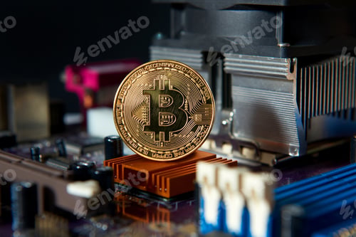Close up of Bitcoin Crypto Currency on Computer