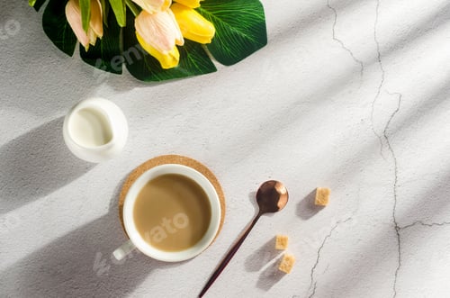 Preview: cup of coffee with milk in the sun