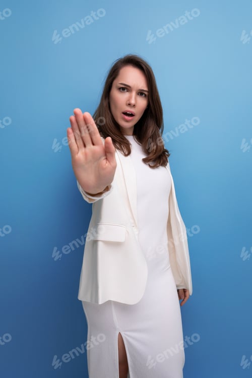 Preview: distressed young brunette with long hair lady in white dress