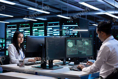 Preview: IT professionals inspecting data center supporting worldwide network