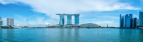 Preview: Landscape of the Singapore, Marina Bay Sands with blue sky in a bright sunny day