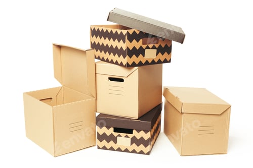 Preview: Cardboard boxes isolated over white background