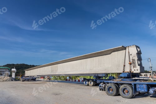 Preview: Truck transport pre-fabricated concrete beam to construct light rail transit infrastructure