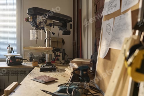 Preview: Close Up Cutting Machines and Tools in Carpenters Workshop