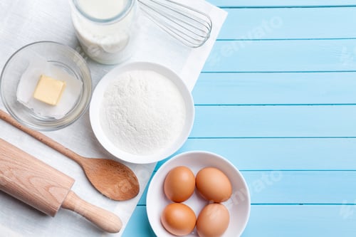 Preview: Baking and cooking concept, variety of ingredients and utensils