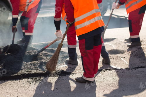 Preview: Repair of roads, highways and sidewalks. Patching. Working with a shovel falls asleep in the pit