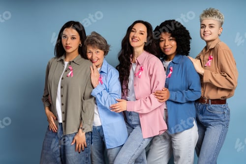 Preview: Women supporting breast cancer awareness campaign posing together