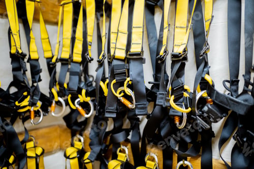 Preview: Professional climbing equipment hanging indoors