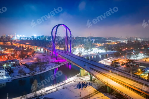 Preview: University Route in Bydgoszcz in winter by night