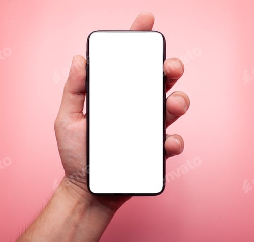 Preview: smartphone with blank white display isolated on pink background