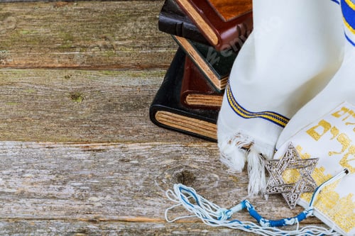 Preview: Prayer Shawl - Tallit, jewish religious symbol. Selective focus Jewish holiday